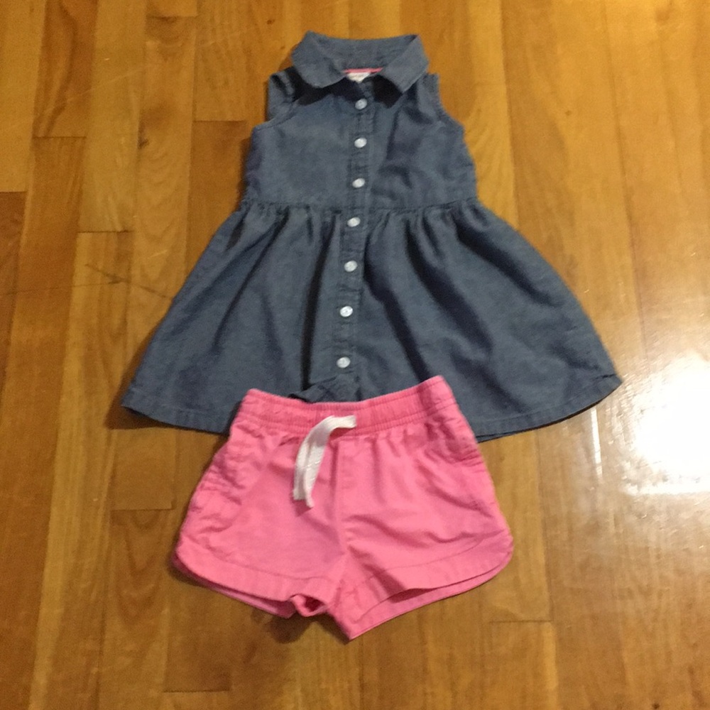 Toddler Denim Dress and pink shorts
